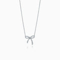 Tiffany Ribbon Necklace Bow Pendant Cubic Zirconia Charm Chain